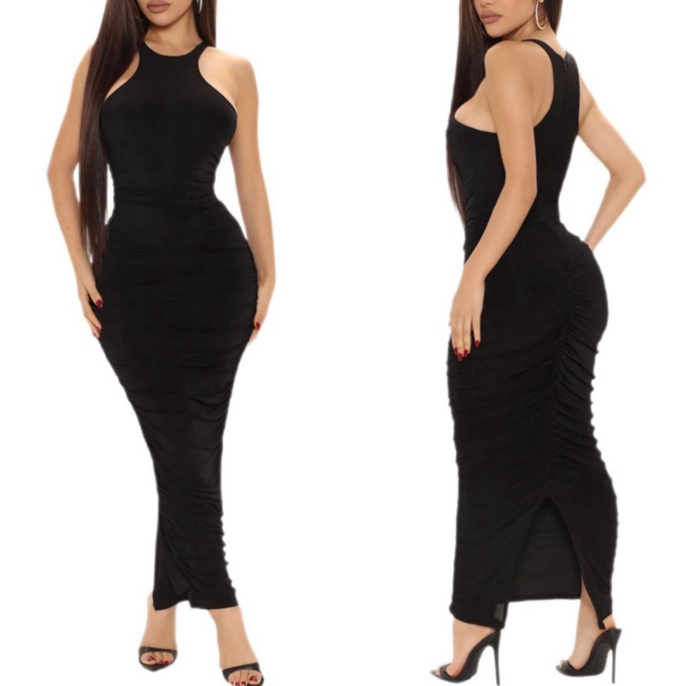 Black Slinky Ruched Dress | Size Small